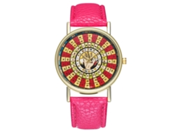 Relógio de casal Zhoulianfa Quartz com pulseira de PU rosa e vermelha
