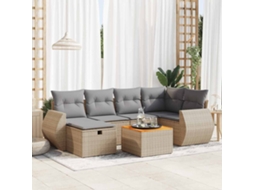Vidaxl 7 Pcs Conjunto De Sofás P/ Jardim Com Almofadões Vime Pe Bege