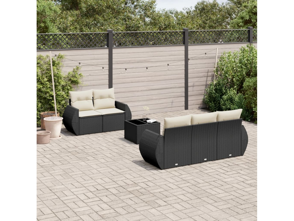 Vidaxl 6 Pcs Conjunto Sofás De Jardim C/ Almofadões Vime Pe Preto