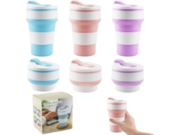 3 Canecas Silicone Dobráveis 350ml C/ Tampa P/ Viagem e Camping ZYBLSSBB