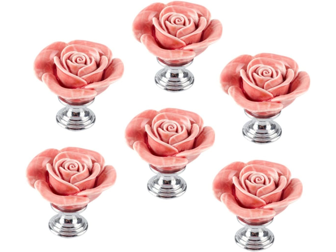 Conjunto De 6 Puxadores Cerâmica Angooily Para Armários, Gavetas E Guarda Roupas, Com Design De Flor, Ideais Para