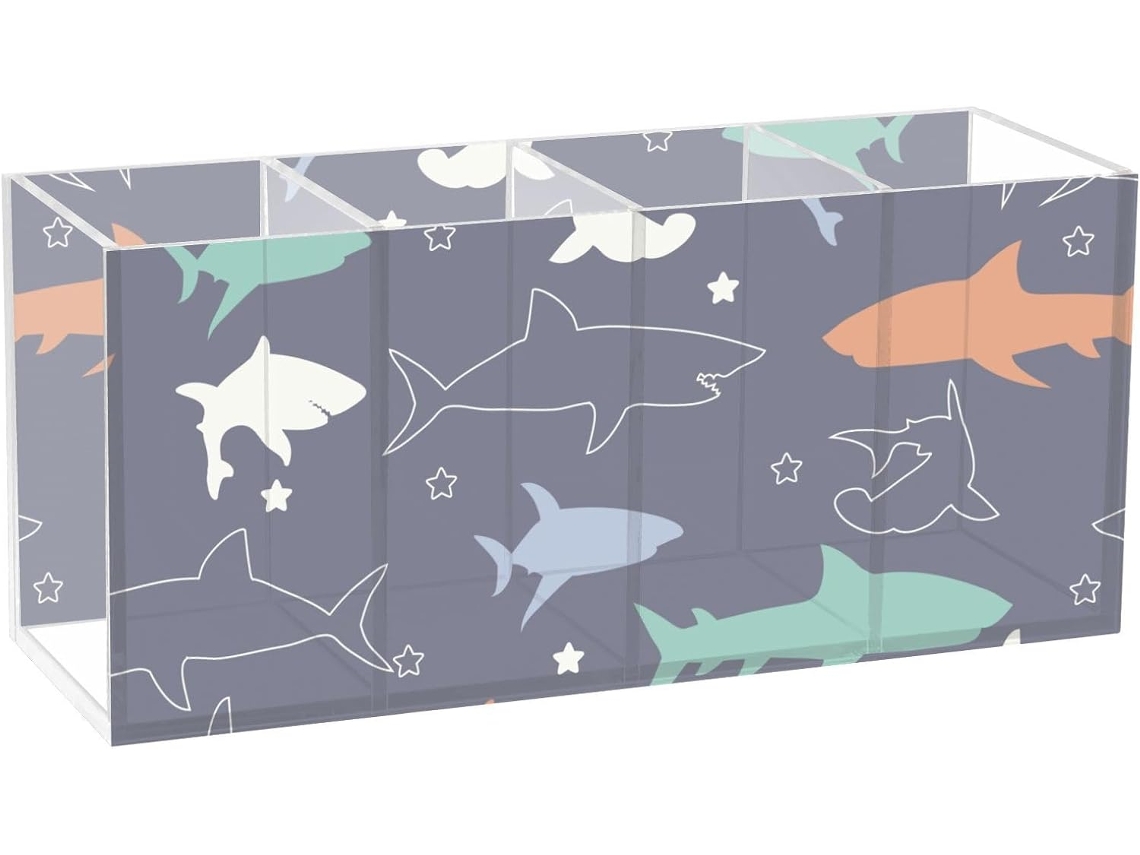 Estojo de Lápis Acrílico Frodotgv com 4 Compartimentos Transparentes e Estampas Coloridas Peixes Temas Marítim