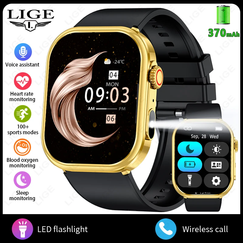 Smartwatch (silicone Dourado E Preto) Com Tela Hd De 2,01 Polegadas, Bateria De 370mah E Design À Prova D'água.