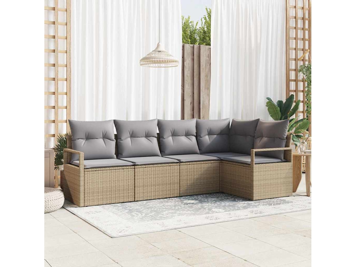 Vidaxl Conjunto De Sofás 5 Unid. Bege Vime Pe