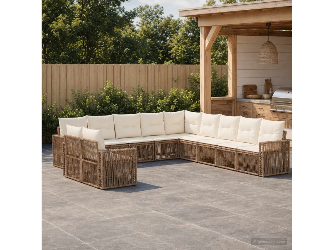 Vidaxl Conjunto De Sofá De Jardim 11 Pcs Bege E Branco Creme Vime Pe