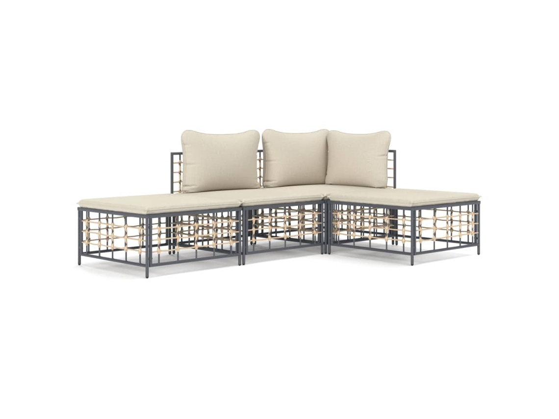 Conjunto 4 lounge de jardim c/ almofadões VIDAXL vime PE antracite