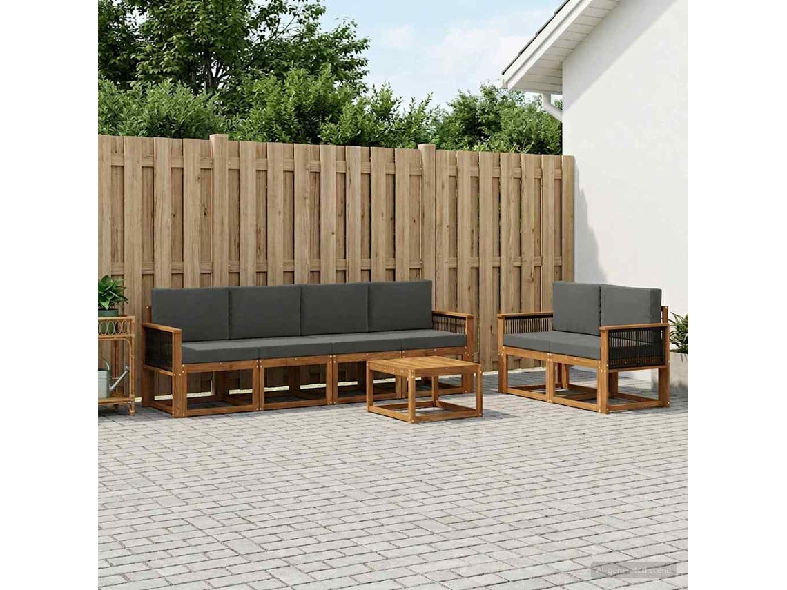 Vidaxl Conjunto De Sofás Para Exterior 6 Unid. Natural E Antracite