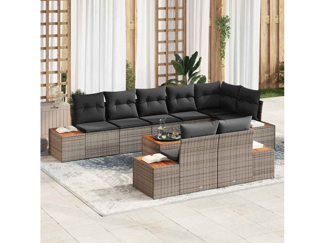 Vidaxl Conjunto De Sofá De Jardim 9 Unid. Cinzeto Rattan Sintético