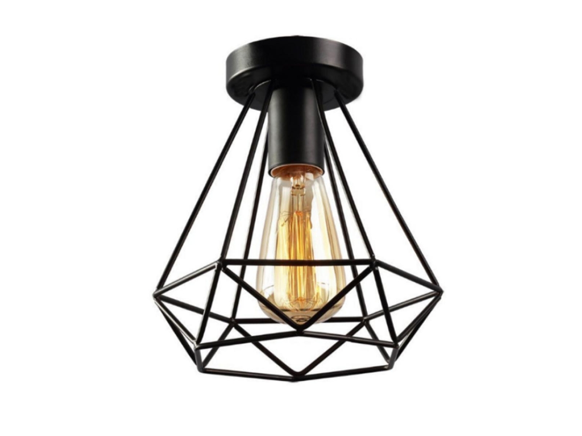 Lâmpadas de Ferro Industrial Teto Lâmpadas de Metal Preto Cesta Gaiola Lâmpadas de Diamante Gaiola Pingente de Teto