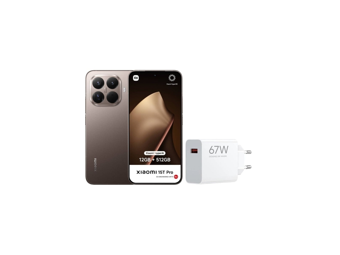 Pack Smartphone XIAOMI 15t Pro + XIAOMI Carregador Gan Hypercharge 67w Usb a (12 Gb 512 Gb Dourado)