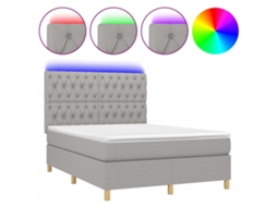 Cama Box Spring com Colchão e Led Tecido Cinza Claro MAISON EXCLUSIVE (140x190 cm)