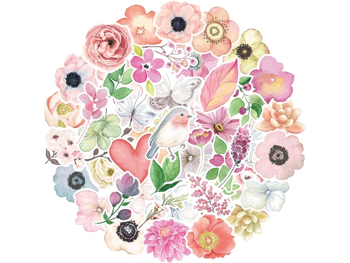 50 Autocolantes De Flores Vinílicos Impermeáveis, Para Portátil/garrafa/bicicleta/mala, Para Crianças/jovens/adultos Igvtrade