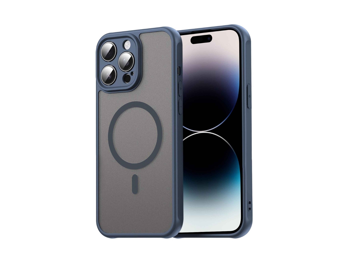 Capa Tumundosmartphone Magnética Para Iphone 14 Pro Max (6.7) Com Borda Azul E Proteção Para A Câmera