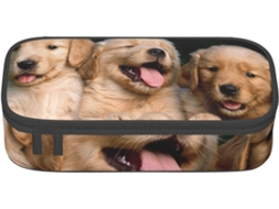 Estojo Grande Para Lápis Com Estampa Filhote De Golden Retriever, Ideal Meninos Meninas. Também Pode Usado