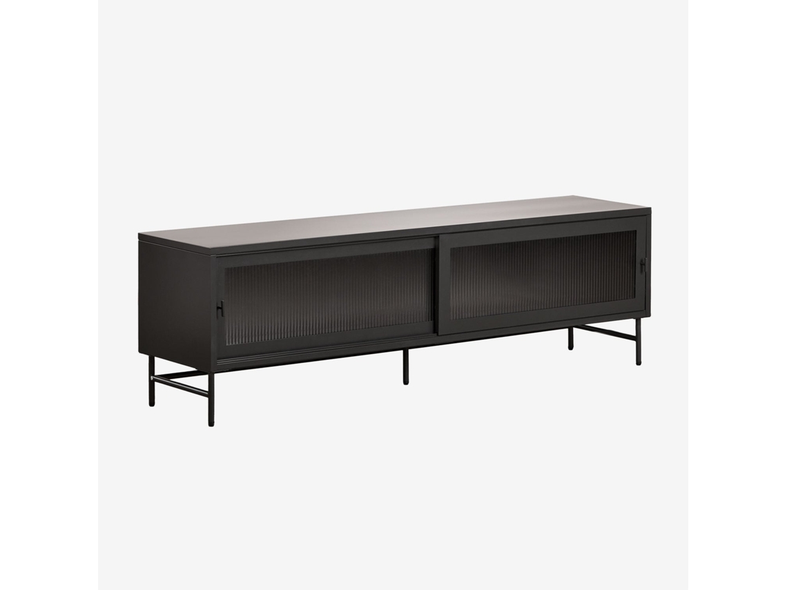 Sklum Móvel Tv 180x40 Cm Em Aço E Vidro Paoline Aço Negro-de-fumo