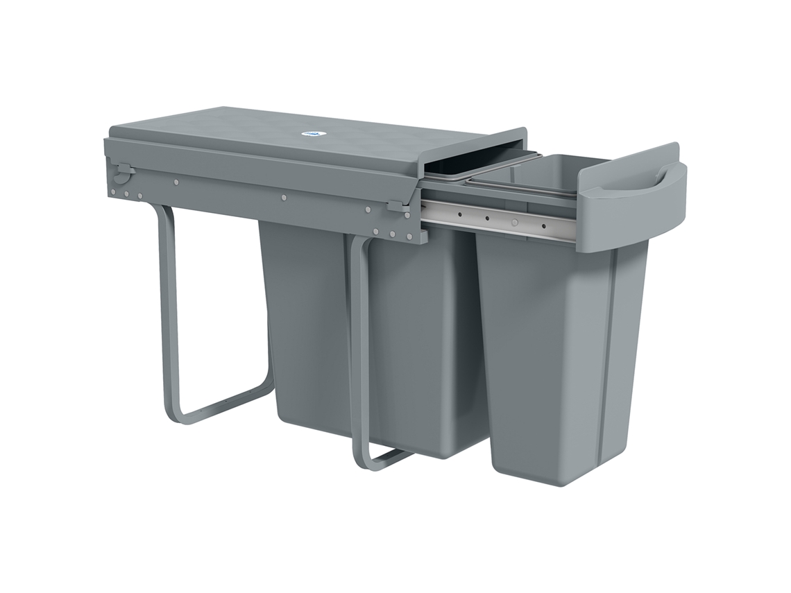 Cubo de Lixo Sob Pia 2 Contêineres Recicláveis Extraível 20l+10l,deslizamento Suave Cinza BTFORUS
