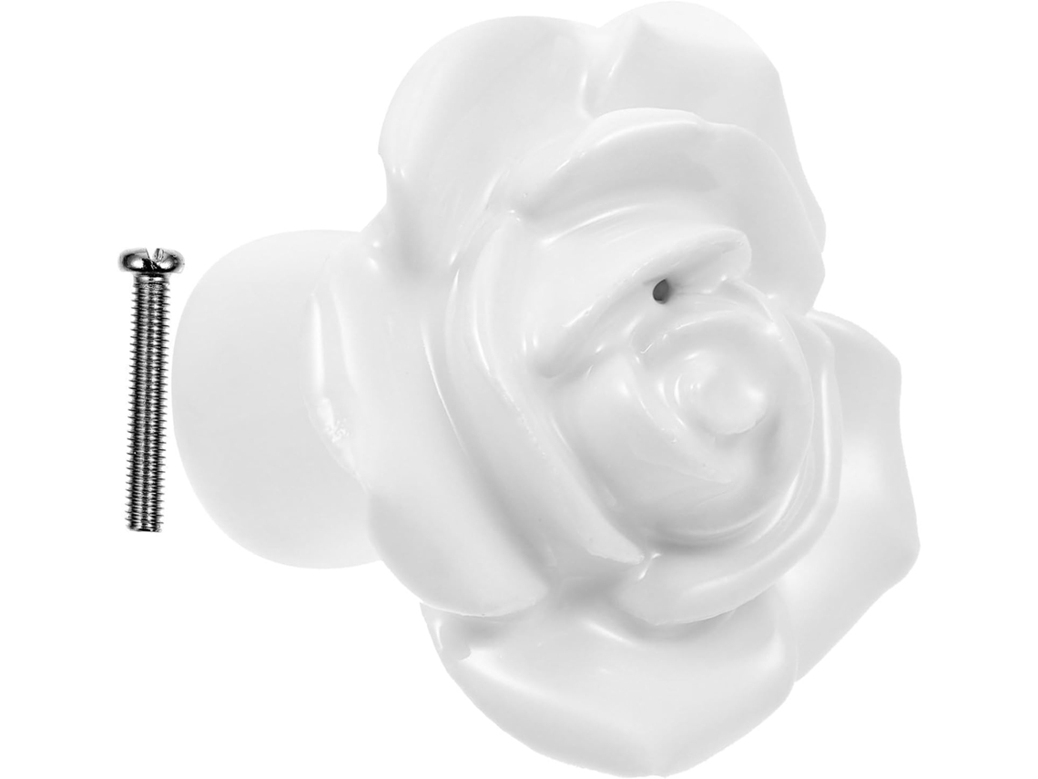 Puxador De Cerâmica Para Gavetas E Armários, Com Estampa Floral Branca, Resistente E Anticorrosivo
