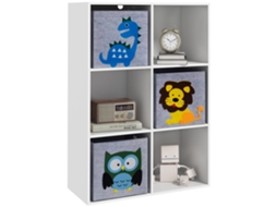 Estante para Brinquedos com 6 Compartimentos e 3 Caixas de Tecido Não Tecido e Desenho de Animais 61.8x29.9x91.5cm Branco e Cinza BTFORUS
