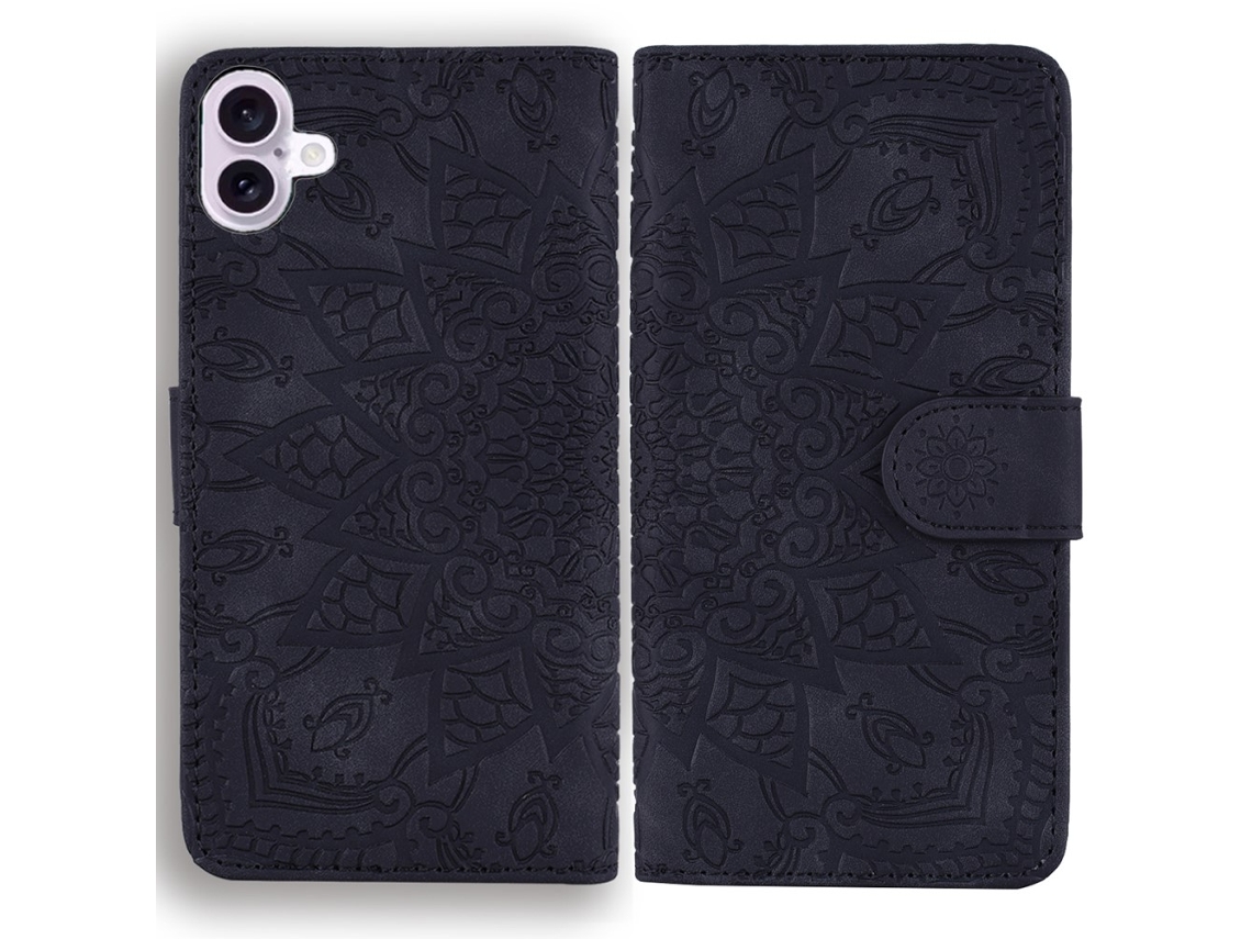 Capa Em Couro Pu Cor Preto Para Apple Iphone 16