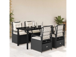 Vidaxl 5 Pcs Conjunto De Jantar P/ Jardim C/ Almofadões Vime Pe Preto