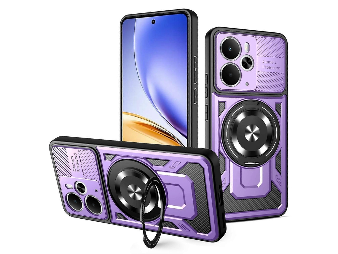 Capa Magnética Com Suporte Giratório Em Tpu Capa Para Celular Realme 14 5g, Roxa