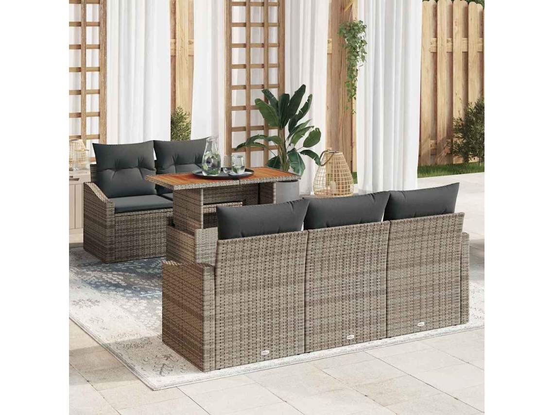 Vidaxl Conjunto De Sofá De Jardim 6 Unid. Cinza E Marrom