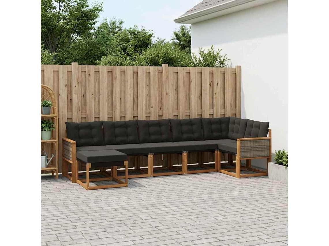 Vidaxl Conjunto De Sofás Para Exterior 7 Unid. Natural E Preto