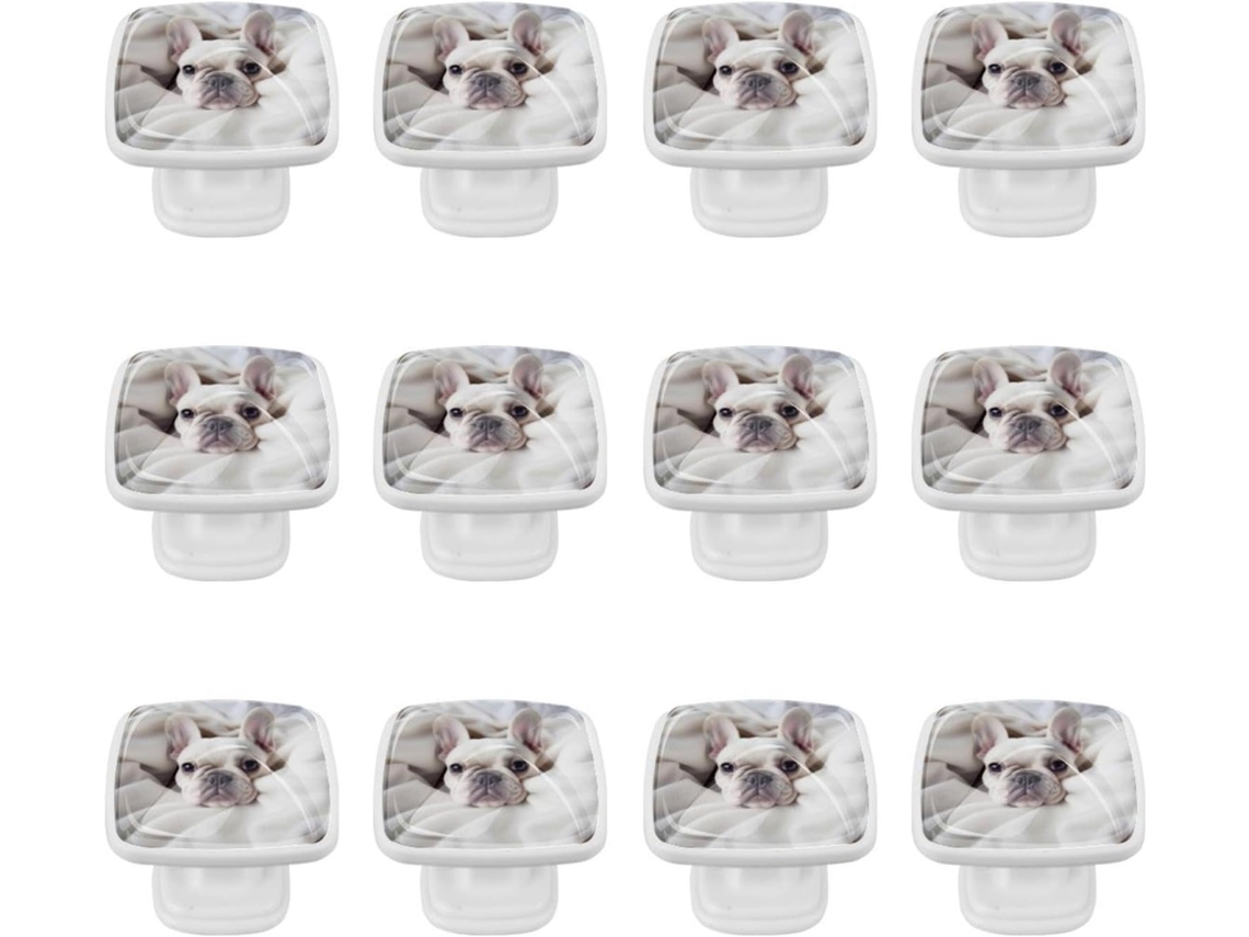 Puxadores E Maçanetas Quadradas Para Armários De Cozinha, Conjunto De 12 Peças, Com Desenho De Bulldog Dormindo