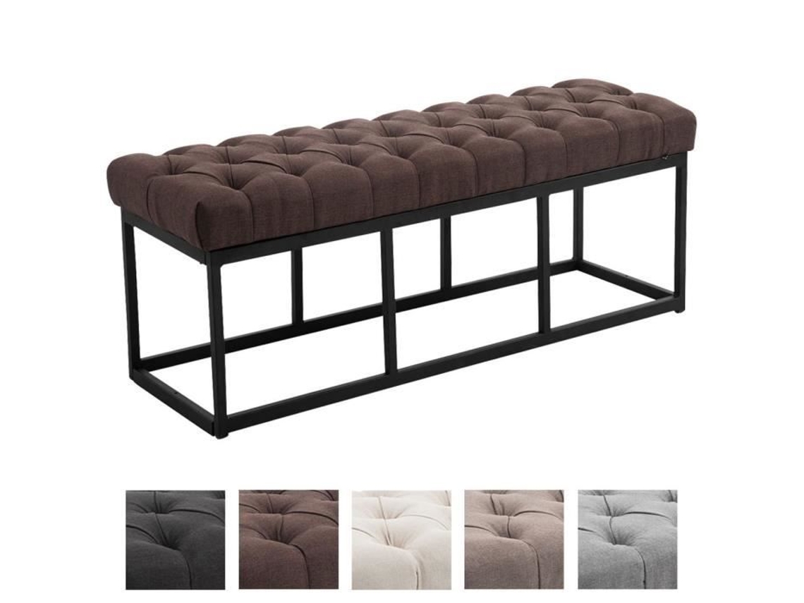 Banco Clp Amun Designer Em Tecido Com Base De Metal Preto Fosco, Estilo Chersterfield, 120 Cm / Marrom
