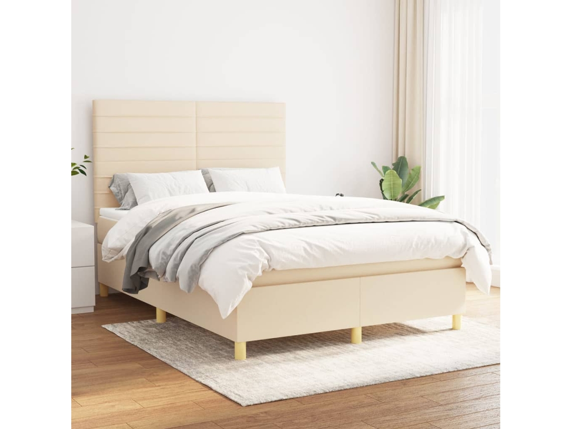 Vidaxl Cama Com Molas/colchão 140x200 Cm Tecido Cor Creme