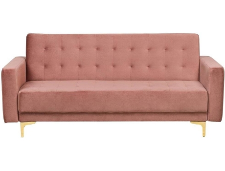 Sofá de 3 lugares reclinável em veludo rosa ABERDEEN