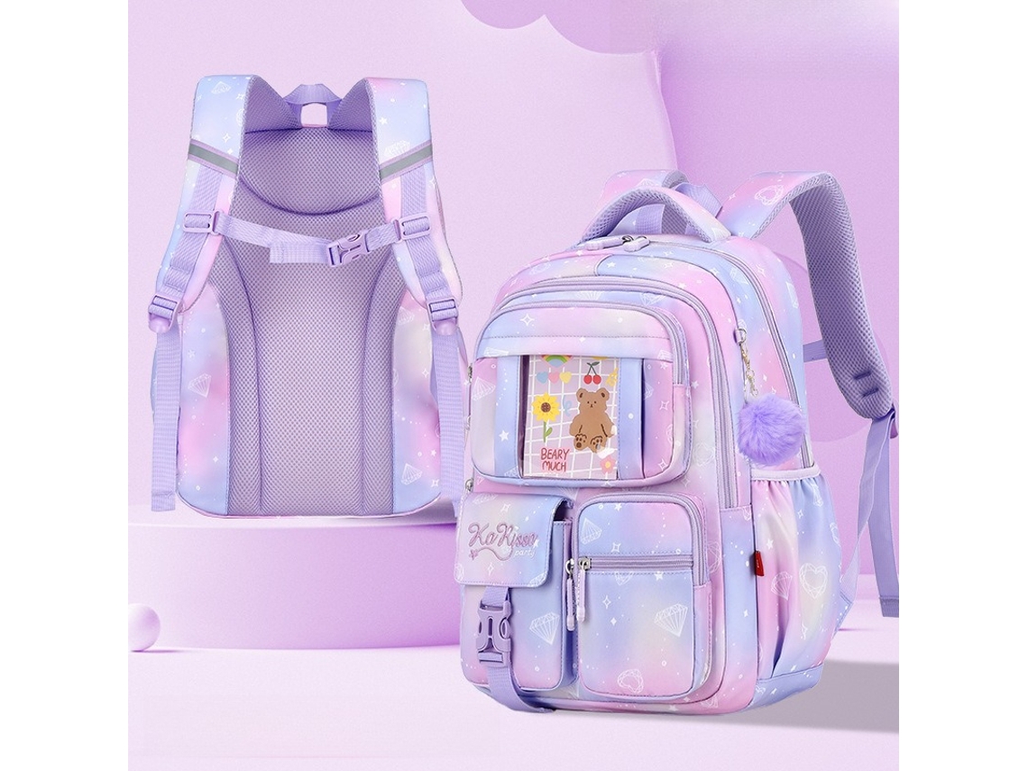 Mochila Infantil Para Menina, Ideal Para Livros Escolares Do Ensino Básico E Secundário. Roxo Hexinyigjly