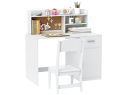 Mesa Infantil com Prateleiras,armário,gaveta e Cadeira Combinada em Mdf Branco
