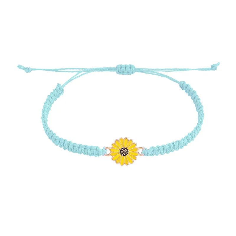 Pulseira da Sorte Moderna com Girassóis e Margaridas , Feita À Mão com Fio Encerado. MDUG (azul Celeste)