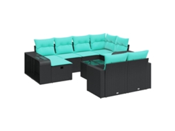 Maison Exclusive - 11 Pcs Conjunto Sofás De Jardim C/ Almofadões Vime Pe Preto