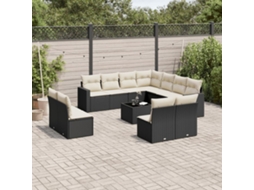 Vidaxl 12 Pcs Conjunto De Sofás De Jardim C/ Almofadões Vime Pe Preto