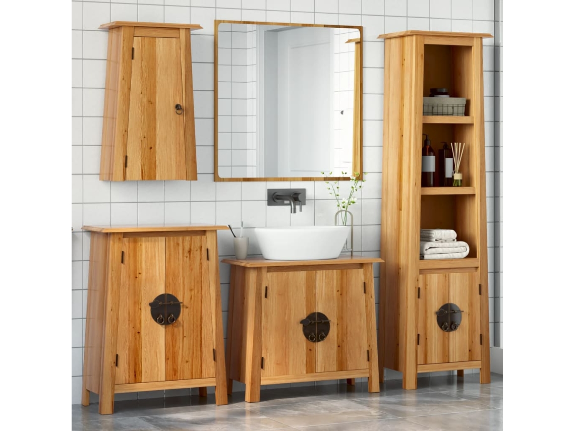 Vidaxl 4 Pcs Conjunto Móveis P/ Casa De Banho Madeira De Pinho Maciça