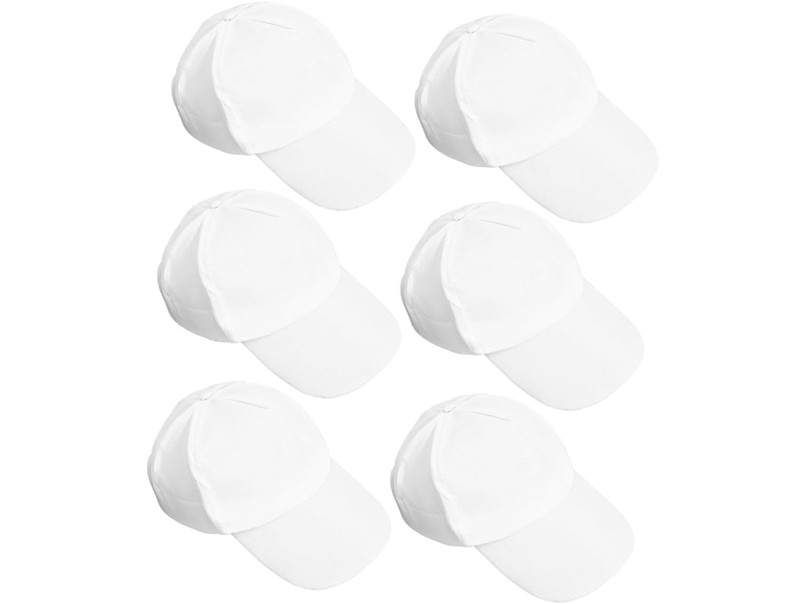 Bonés De Beisebol De Algodão Branco Fáceis De Usar, Pacote Com 6 Unidades Para Meninos E Meninas.