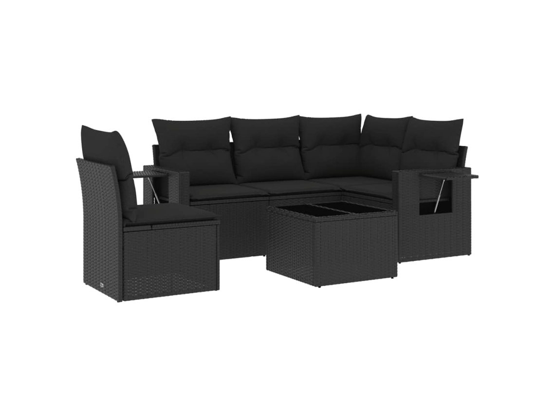 Conjunto Sofás de Jardim 6 Pcs com Almofadões Vime Pe Preto MAISON EXCLUSIVE (6 pcs)