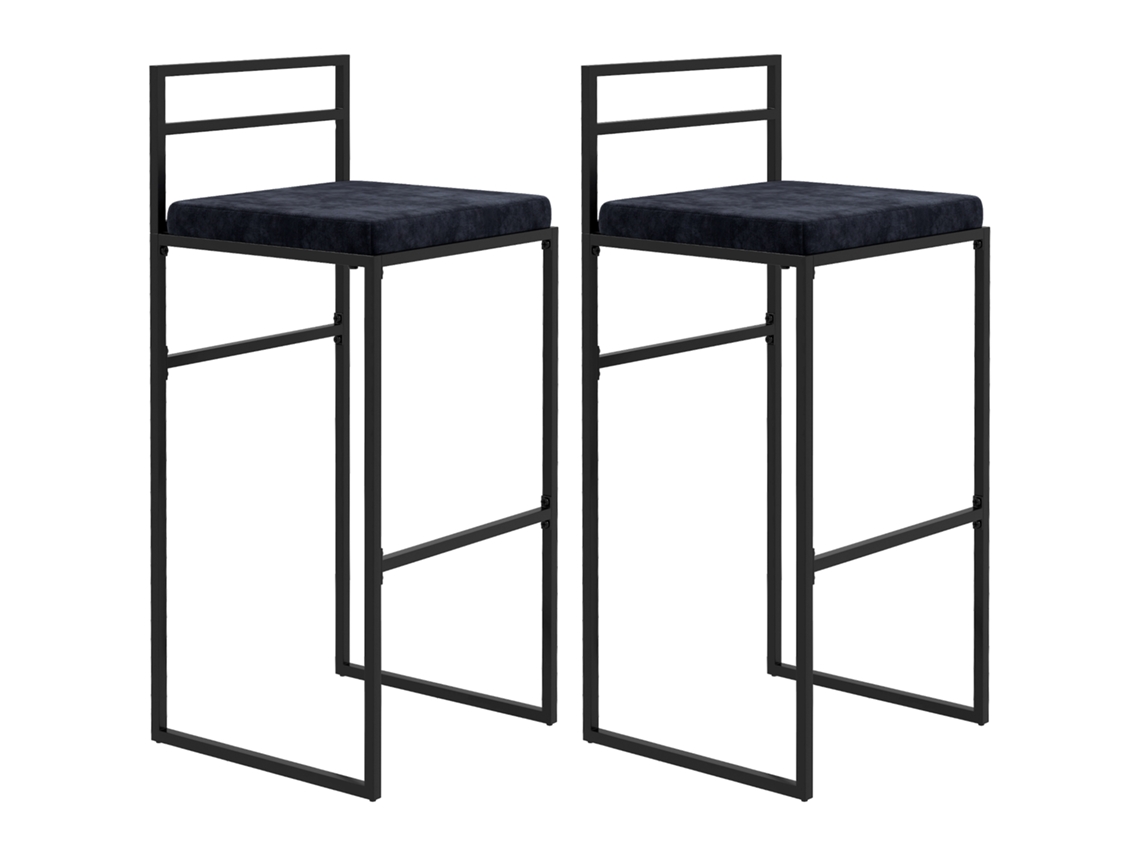 2 Banquetas Altas BTFORUS de veludo preto, assento estofado, apoio para os pés, 74cm