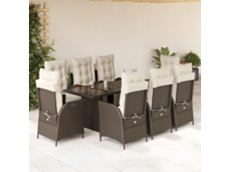 Conjunto 9 Peças Jantar P/ Jardim C/ Almofadões Vime Pe Marrom Dkd Home Decor