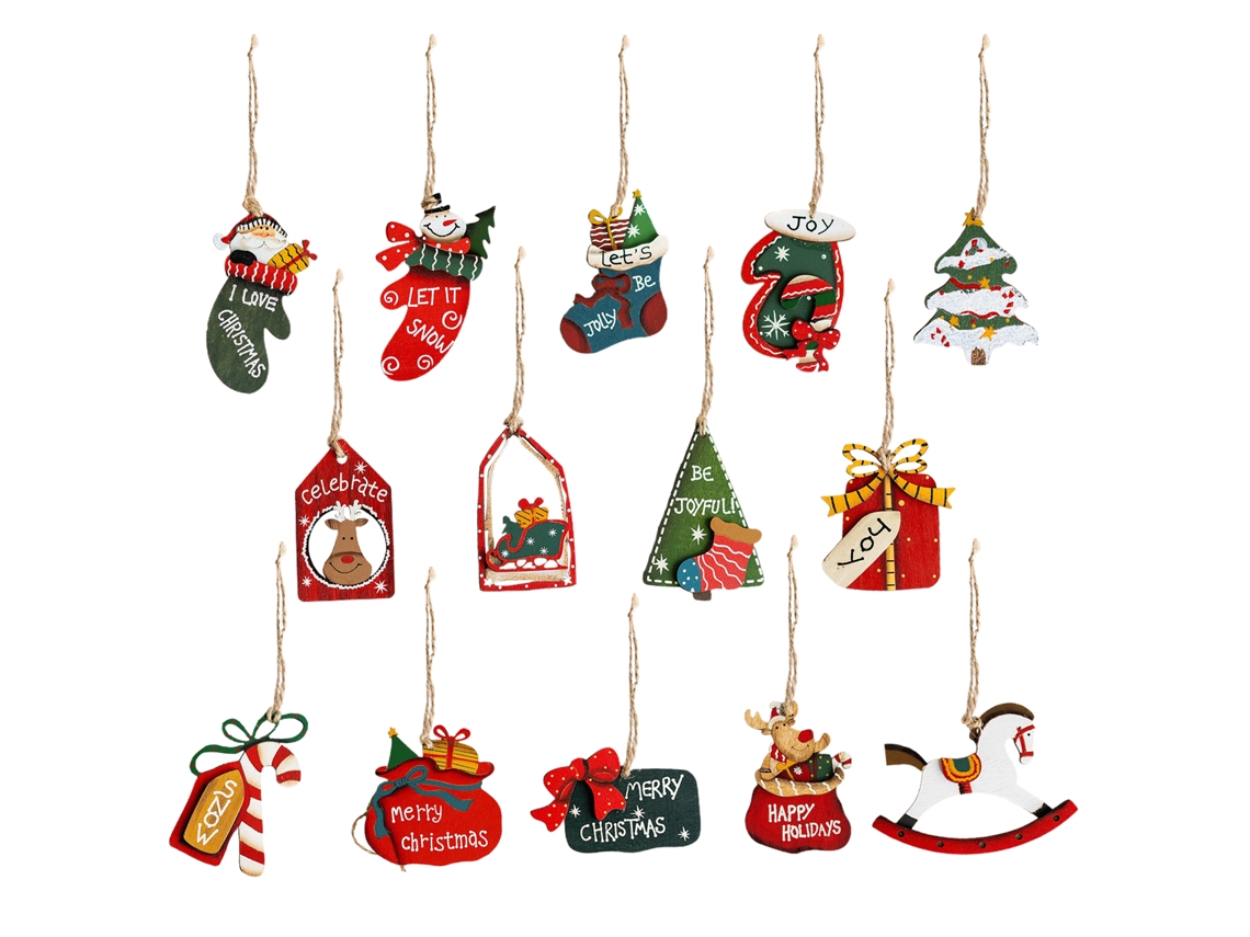 Conjunto de enfeites de Natal para árvore com 14 peças, Papai Noel e boneco de neve LAXISCREED