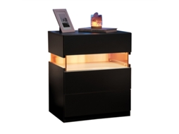 Mesa De Cabeceira Com LED, Cómoda De 3 Gavetas, Mesa De Apoio Com Painel Em Acrílico (Preta), Para Quarto E Sala.