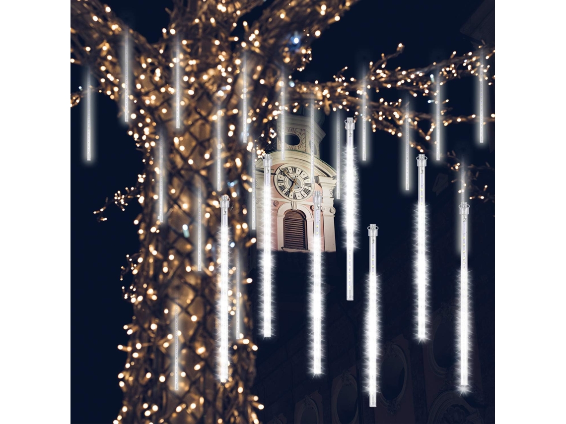 Pluie de Météores 30Cm 8 Tubos de Transparência Impermeáveis Guirlande Lumineuse 288 Leds Météore Douche Lumière Pour Noel Extérieure Jardin