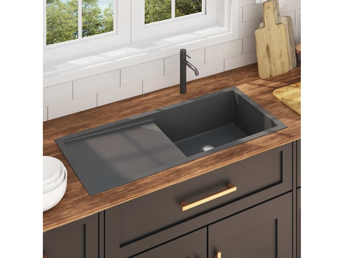 Vidaxl Lava-louça De Cozinha Artesanal Aço Inoxidável Preto