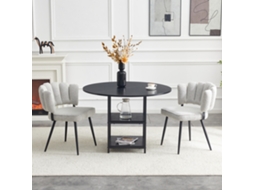 Conjunto Mesa Redonda 107cm 2 Níveis 2 Cadeiras Cinza Claro Flor Texturizado