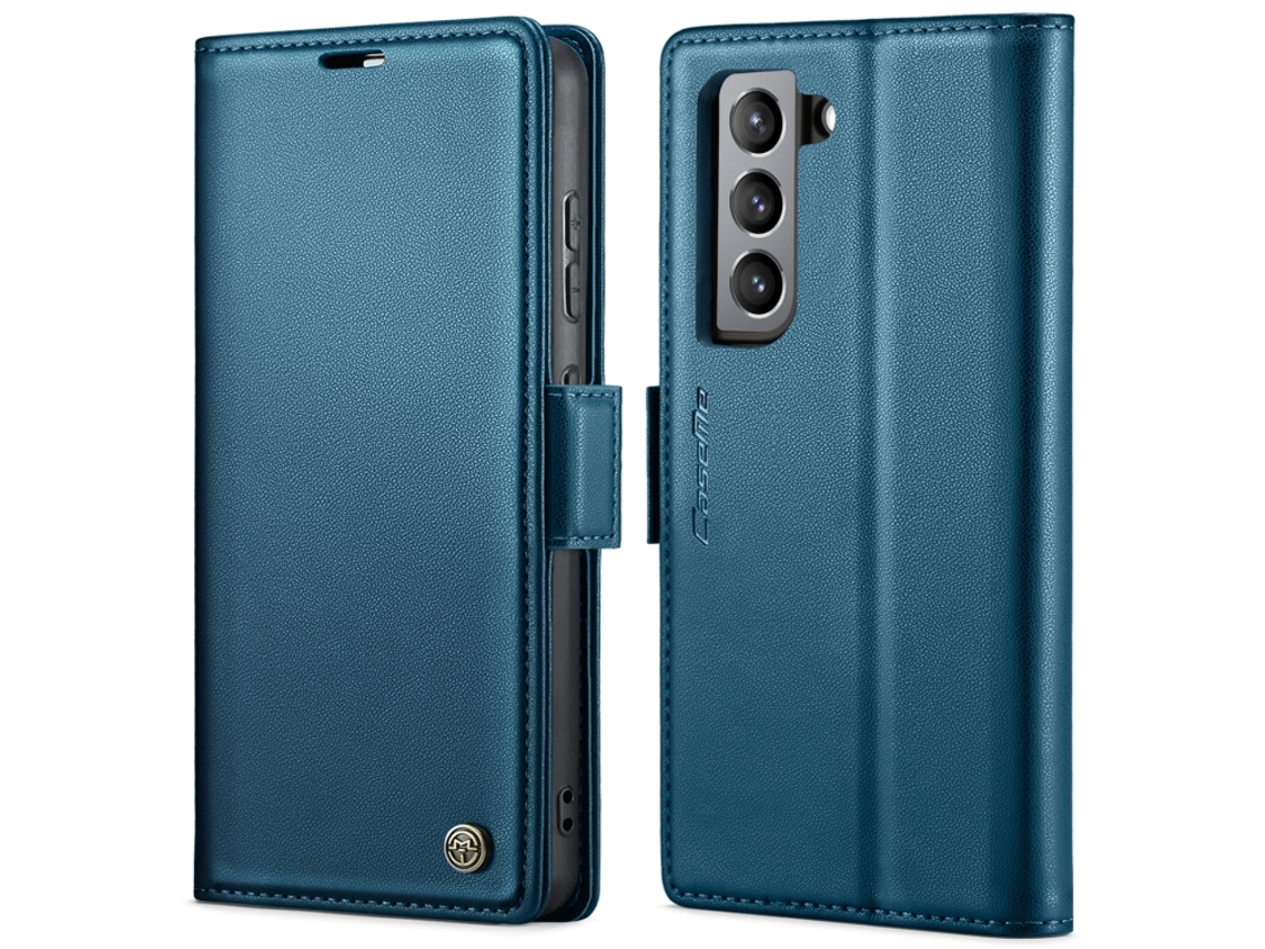 Capa Para Samsung Galaxy S21 Fe 5g Borboleta Fivela Litchi Textura De Telefone De Couro Rfid Antirroubo Azul