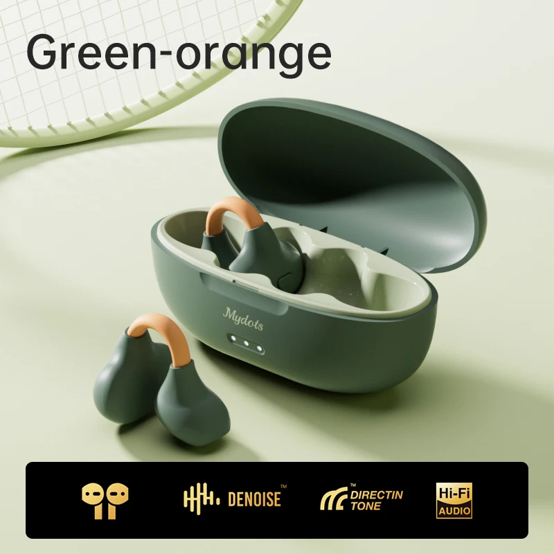 Fones De Ouvido Bluetooth Sem Fio (verde/laranja), Compatíveis Com Bluetooth 5.3, Com Microfone, Fones De Ouvido Com Clipe.