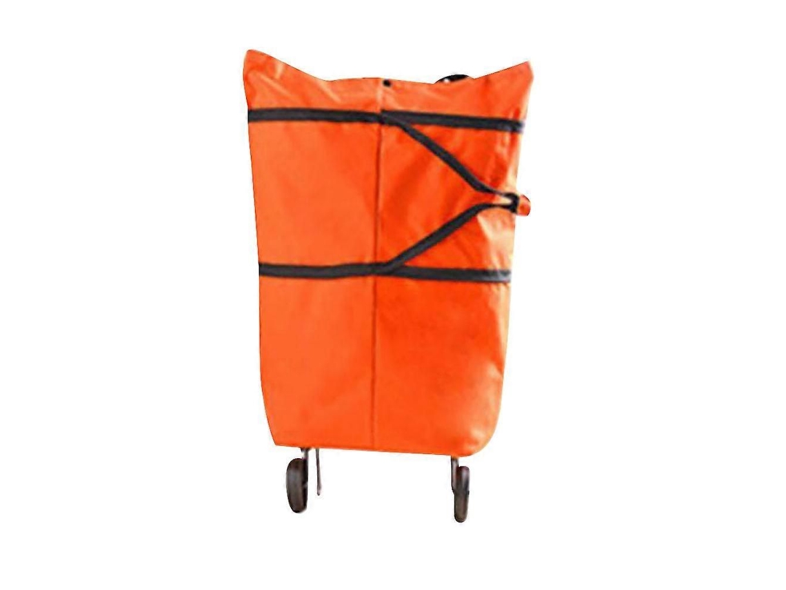 Carrinho De Compras Dobrável E Leve, Pacote Com 1 Unidade, Em Tecido Oxford, Ideal Para Compras E Viagens, Na Cor Laranja E Com Formato Retangular.