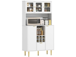 Armário de Cozinha Móvel Auxiliar de Cozinha Armário Alto com 3 Portas de Vidro Suporte para Garrafas 100x40x180 Cm Branco PROFESIA BOYANG